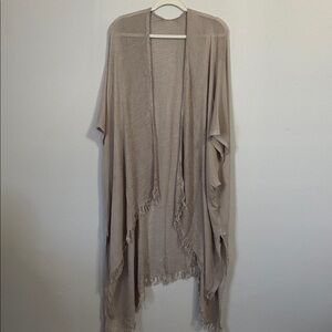 Taupe Open-Front Fringe Kimono Cardigan